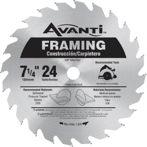 A0724A Avanti 7-1/4 In. 24-Tooth Framing Circular Saw Blade