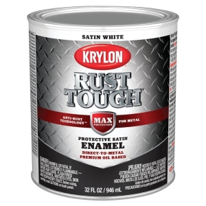 K09706008 Krylon Rust Tough Oil-Based Satin Rust Control Enamel, White, 1 Qt.