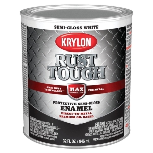K09708008 Krylon Rust Tough Oil-Based Semi-Gloss Rust Control Enamel, White, 1 Qt.