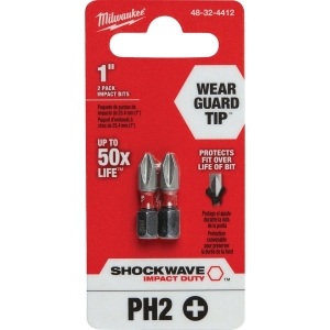 48-32-4412 Milwaukee SHOCKWAVE #2 Phillips 1 In. Insert Impact Screwdriver Bit (2-Pack)