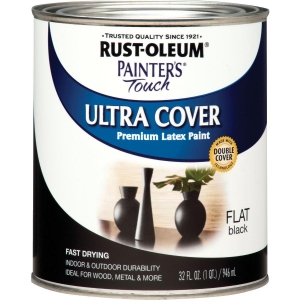 1976502 Rust-Oleum Painter's Touch 2X Ultra Cover Premium Latex Paint, Flat Black, 1 Qt.