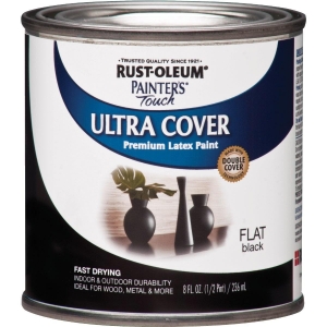 1976730 Rust-Oleum Painter's Touch 2X Ultra Cover Premium Latex Paint, Flat Black, 1/2 Pt.