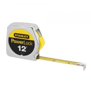 33-212 Stanley Power Lock Tape Measure,Tape rule W/metal case,Heavy duty,1/2" blade width,L 12'