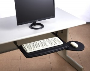 Keyboard Tray with Reversible Mouse Surface and Wrist Pad