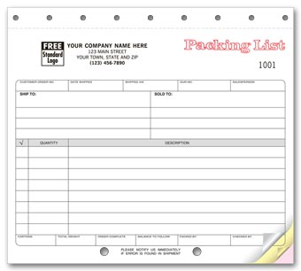 Carbonless, Small Format Packing Lists 2-part