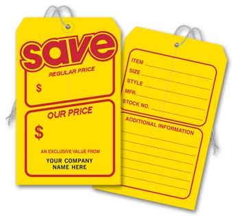 Save Price Tag, Yellow w/ Red Borders, Jumbo 5 x 8