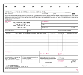 Bills of Lading - Small Carbonless 3-part