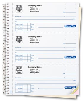 Cash Receipt Books, 3 To a Page, Desk-size 2-part