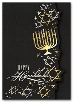 Golden Menorah Hanukkah Cards