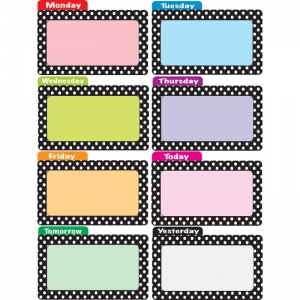Die-Cut Magnetic Black & White Dots Days of Week File Card, 8 Pieces