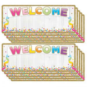 Smart Poly Welcome Banner, 9" x 24", Confetti, Pack of 10