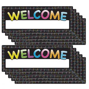 Smart Poly Welcome Banner, 9" x 24", Chalk Dots with Loops, Pack of 10
