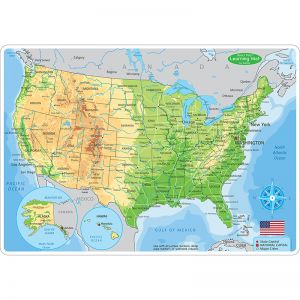 Us Map Physicl Learning Mat 2 Sided Write On Wipe Off