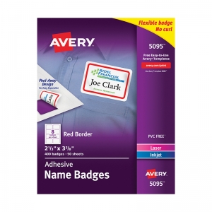 SELF ADHESIVE NAME BADGE LABELS  WHITE WITH RED BORDER