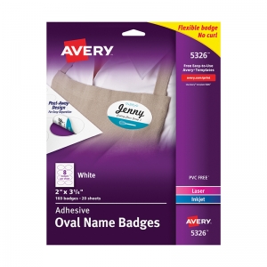 SELF ADHESIVE NAME BADGES WHT OVAL   
