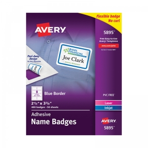 SELF ADHESIVE NAME BADGES WHT RECT  WITH BLUE BORDER
