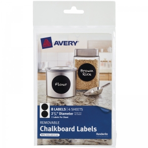 Removable Chalkboard Labels, Round, 2 3/4", 8 Per Pack, 3 Packs