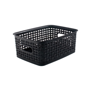 (3 EA) PLASTIC WEAVE BIN SML BLACK