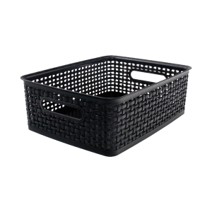 (3 EA) PLASTIC WEAVE BIN MED BLACK