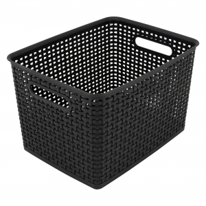 (3 EA) PLASTIC WEAVE BIN LRG BLACK