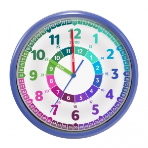 Timekeeper Wall Clock with Learning Features, Silent Sweep Dial, Glass, 10 in., Multi-Color