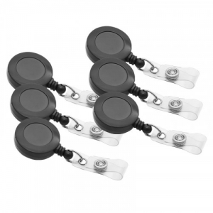 (6 EA) ID CARD REEL W/BELT CLIP BLK