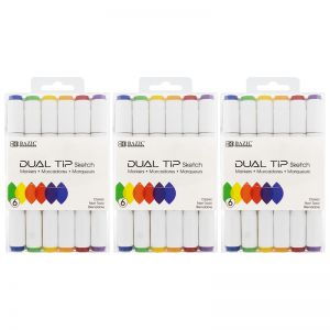Dual Tip Sketch Markers, Primary Colors, 6 Per Pack, 3 Packs