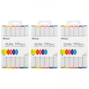 Dual Tip Sketch Markers, Fluorescent Colors, 6 Per Pack, 3 Packs