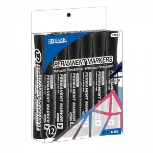Permanent Markers, Desk Style, Chisel Tip, Black, Box of 12