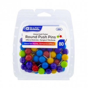 Round Push Pins 80ct Asst Color 