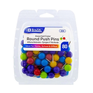 (12 PK) ROUND PUSH PINS 80CT ASST