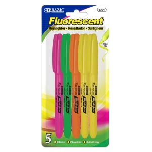 (12 PK) PEN STYLE HIGHLIGHTERS 5CT W/CLIP