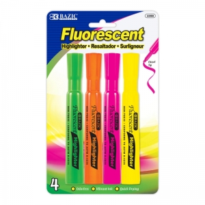 Desk Style Fluorescent Highlighters, Pack of 4