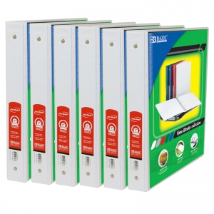 (6 Ea) 3 Ring Binder W/ 2 Pockets 1in Wht