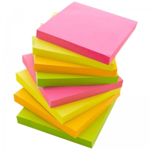 Stick On Notes, 3" x 3", Neon, 90 Sheets, Pack of 12