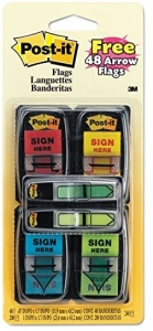 Neon Color Printed Sign Here Flags with Dispenser, 25 ct., 4/Pack