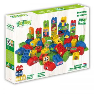 BiOBUDDi Educational Biobased Recyclable Building Blocks and Bases - Green, 60 Pieces