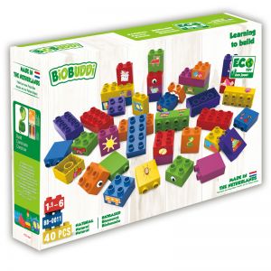 BiOBUDDi Educational Biobased Recyclable Building Blocks, 40 Pieces