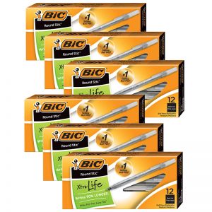 Round Stic Pen, Medium Point, Black, 12 Per Pack, 6 Packs