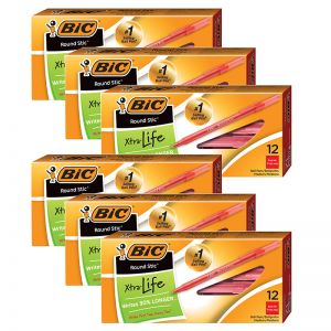 Round Stic Pen, Medium Point, Red, 12 Per Pack, 6 Packs