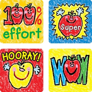 (12 PK) STICKERS APPLES KID-DRAWN  120 PER PK ACID & LIGNIN FREE