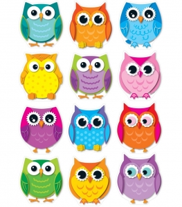 Colorful Owls Cut-Outs, 36 Per Pack, 3 Packs
