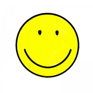 Smile face wood mounted individual rubber stamp with full-color mylar label. Set of 6