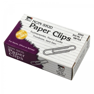Paper Clips, Non-Skid, Size #1, Silver, 100 Per Pack, 10 Packs