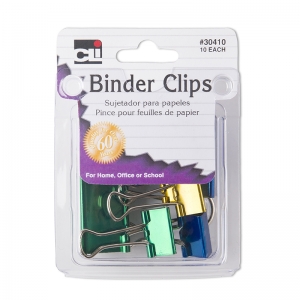 Binder Clips, Assorted Sizes in Metallic Colors, Pack of 10