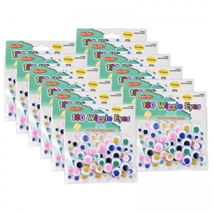 Creative Arts Wiggle Eyes, Round, Assorted Sizes & Colors, 100 Per Pack, 12 Packs