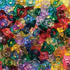 (4 PK) STRINGING RING BEADS 220 PER  PK ASSTD SHAPES & COLORS