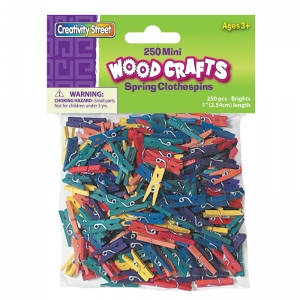 Mini Spring Clothespins, Bright Hues Assorted, 1", 250 Pieces