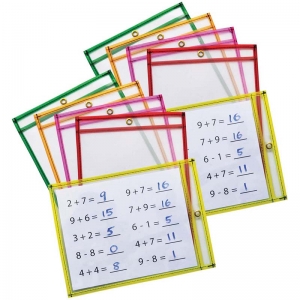 (2 Pk) Reusable Dry Erase Pckets 10 Per Pk Neon 2 Each Of 5 Colors