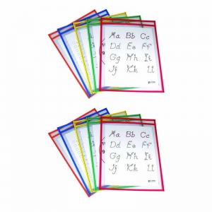 (2 Pk) Reusable Dry Erase Pockets Assted Primary 9x12 5 Per Bx